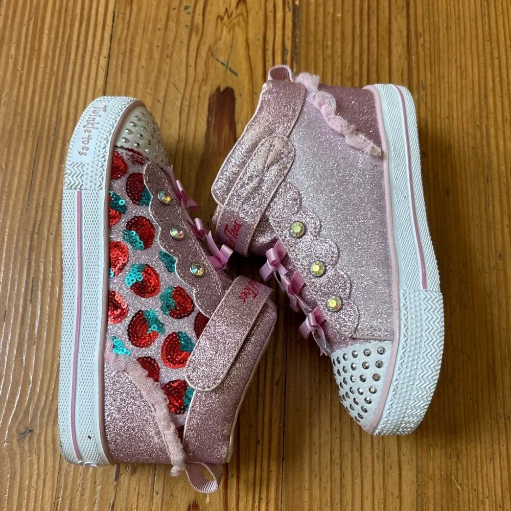 Skechers Twinkle Toes High Top Sneakers Kids Pink Strawberry Glitter SIZE 10.5